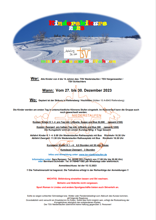 Flyer Skikurs Kinder 2023